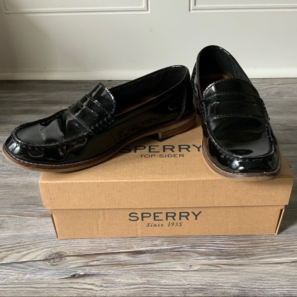 Sperry Black Seaport Penny Patent Loafers